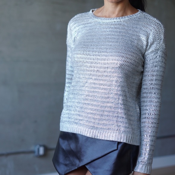 Silver coated Knit Blooger Sweater NWOT - Picture 3 of 8